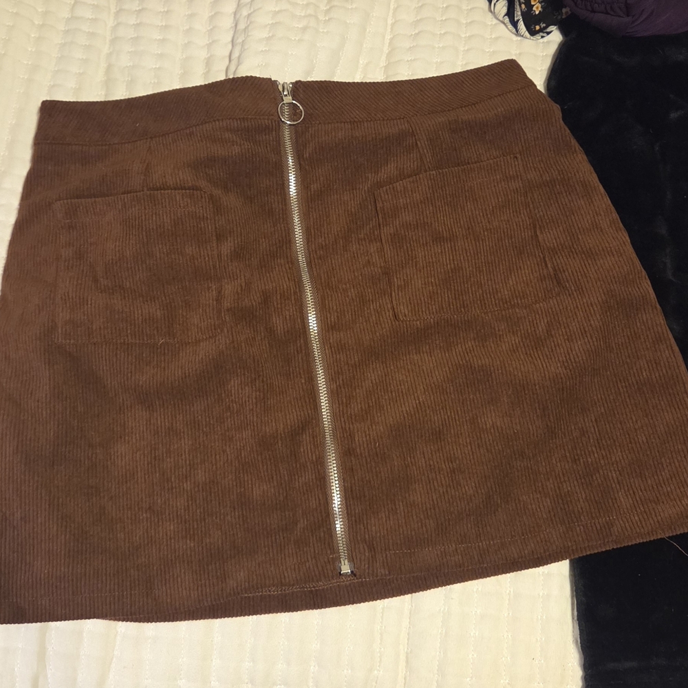 SHEIN Brown Corduroy Mini Skirt with Zipper